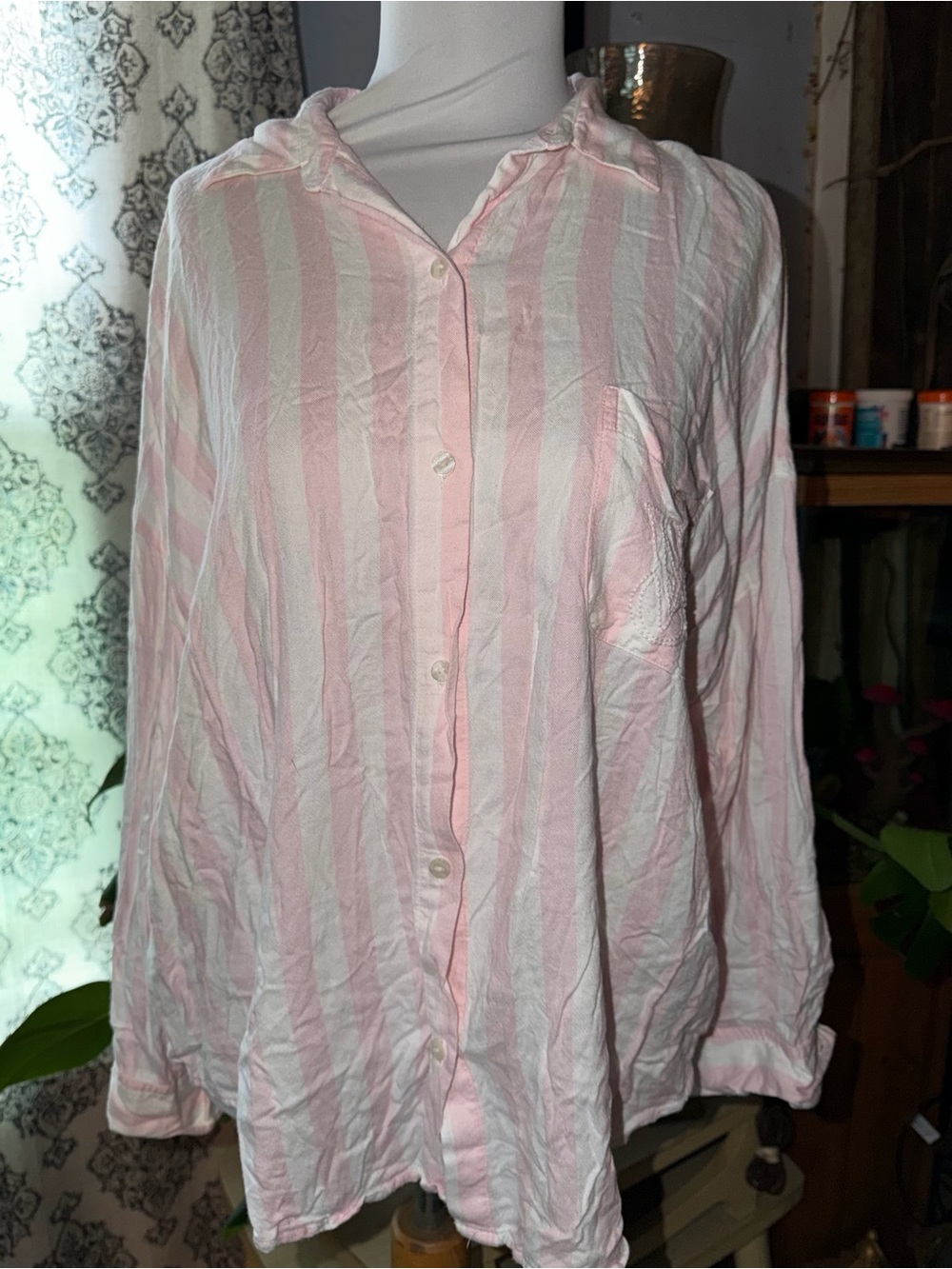 Victoria’s Secret Pink & White Striped Pajama Top — Size Medium